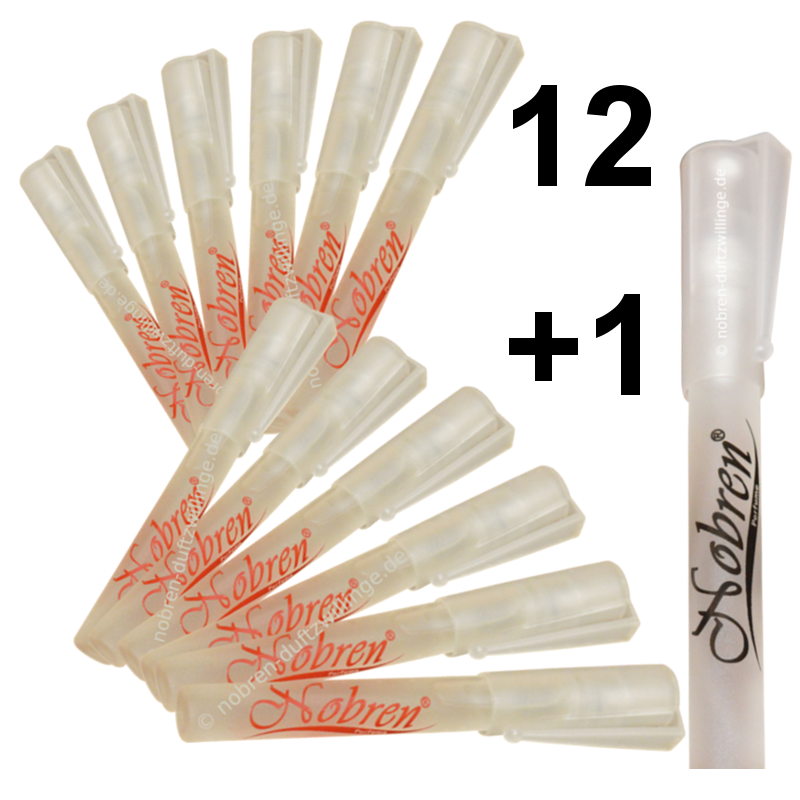 12-PLUS-1-DAMEN-Nobren-Pocket-To-Go-Parfum-Stifte-mit-Text-2 12 +1 Duftproben 12x DAMEN 1x HERREN á 8ml DuftzwillinG Eau de Parfum Probepaket Taschenparfüm